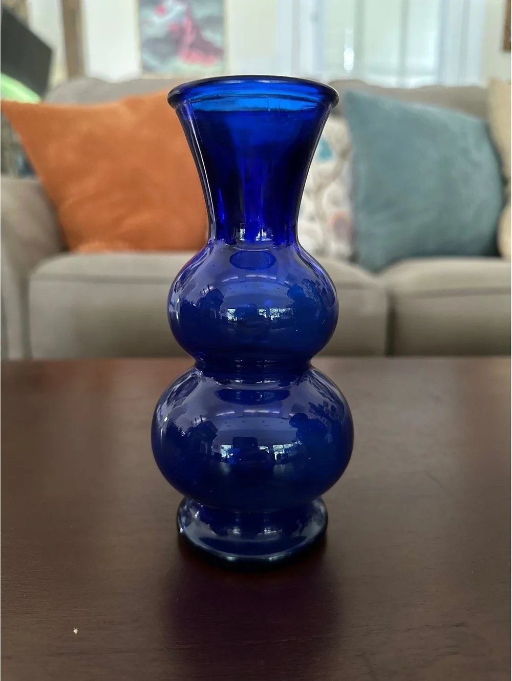 Vintage Cobalt Blue Glass Bud Vase Double Beehive Hourglass Bubble 6-1/4
